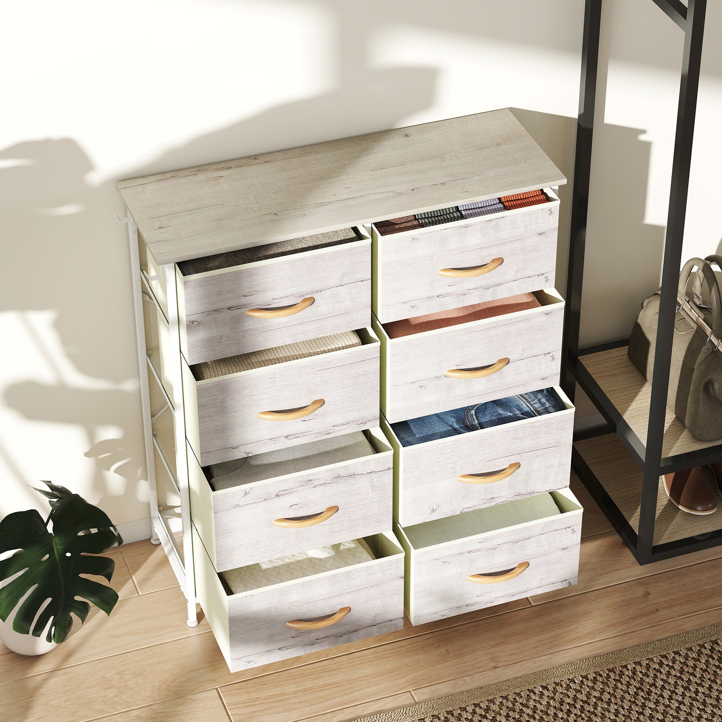 Nokaso Fabric And Metal Natural Wood Finish 8 Drawer Storage Chest