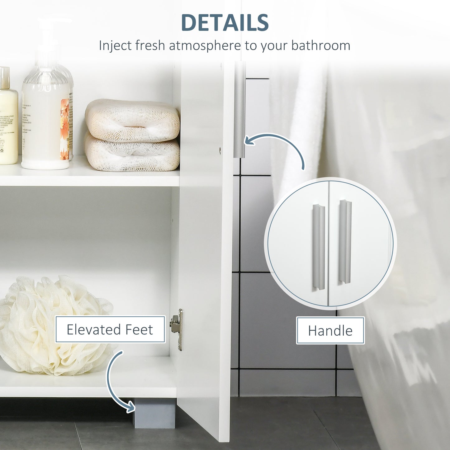 Nonove White Freestanding Linen Storage Cabinet With 3 Tier Shelving