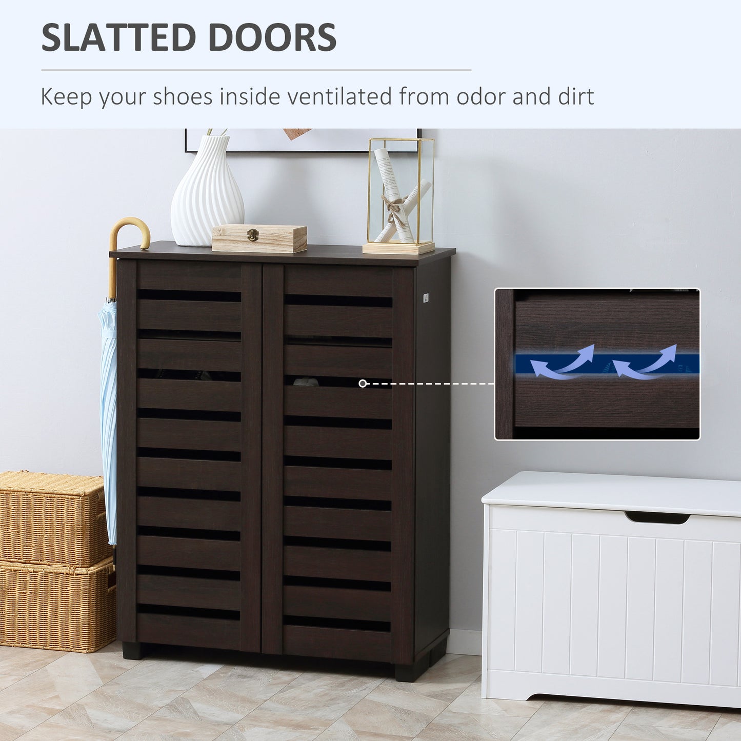 Fiseyo Wooden Wood Effect Shoe Storage Cabinet For 15 Pairs