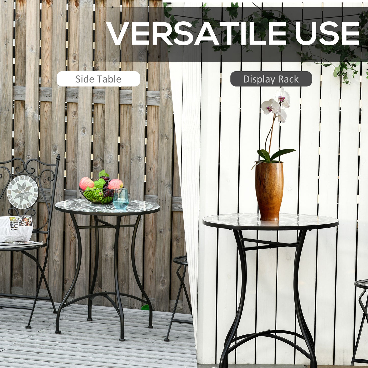 Sesori Ceramic Grey And Black Round Mosaic Garden Table