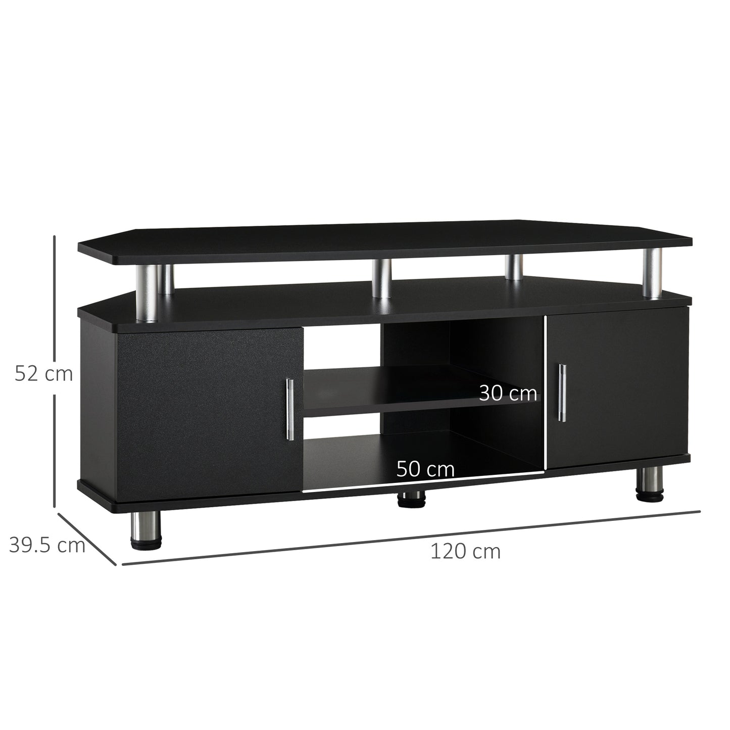 Zisaba Mika 120cm Wooden Black TV Storage Unit For Screens Up To 55 Inches 2 Doors and Shelves