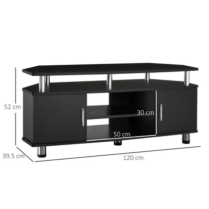 Zisaba Mika 120cm Wooden Black TV Storage Unit For Screens Up To 55 Inches 2 Doors and Shelves