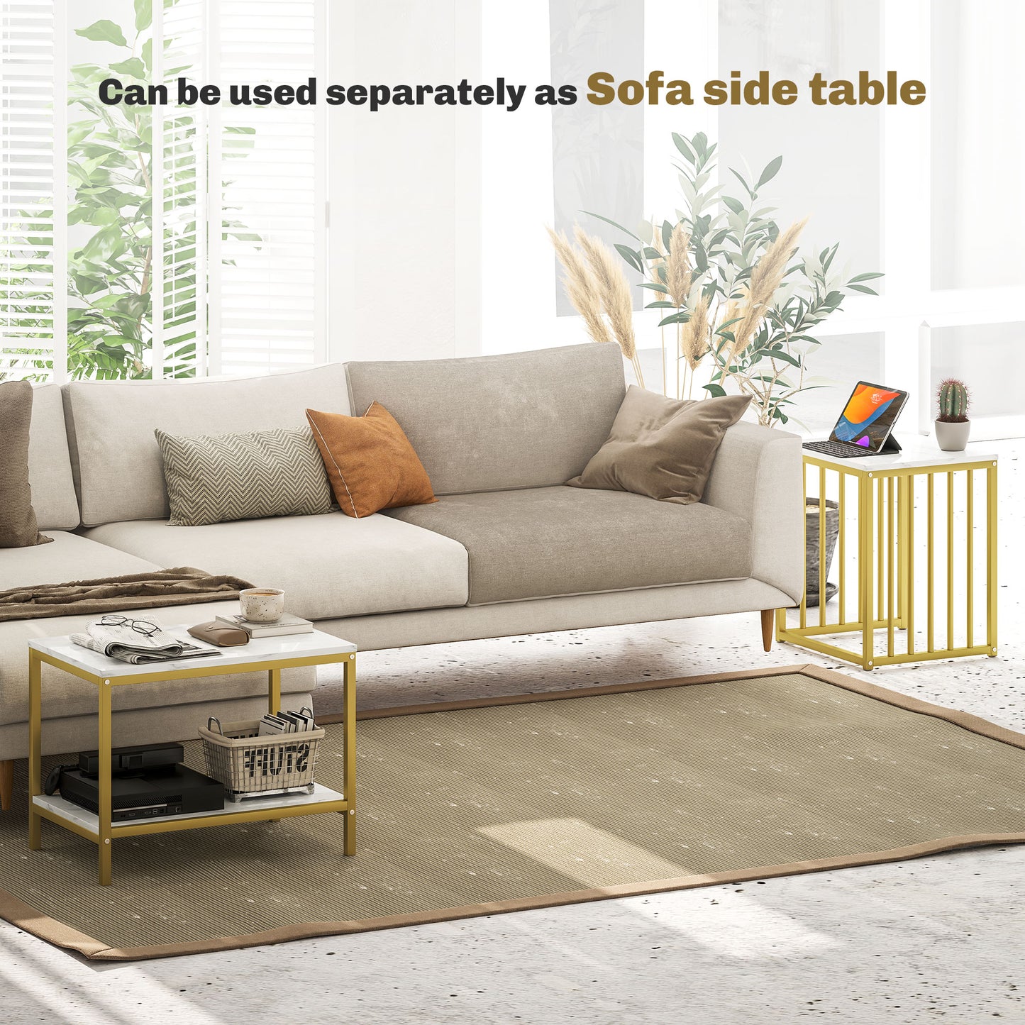 Rolana Set Of 2 Nesting Coffee Tables Metal And Marble Effect and Gold Frame