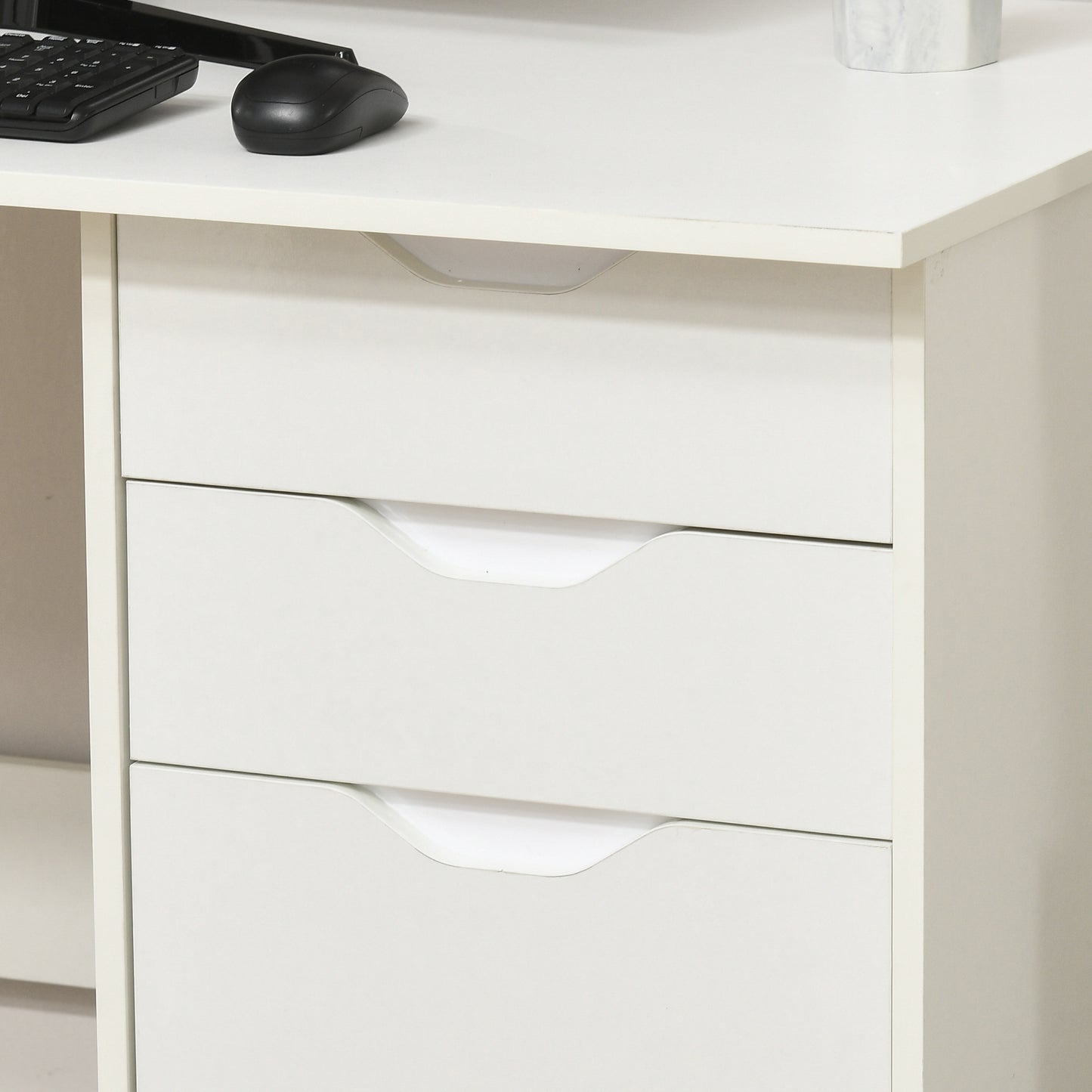 Niba 120cm High Gloss White Home Office Desk With Drawers And Storage Cabinet