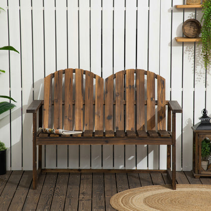 Rozi Wood 2 Seater Outdoor Garden Bench With Slatted Back And Armrests