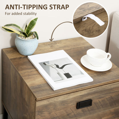 Virado Coffee Brown Retro Bedside Table With 2 Drawers And Black Metal Legs