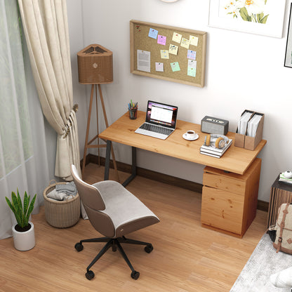 Nolole 135cm Natural Wood Home Office Desk With Storage Drawer and Cabinet