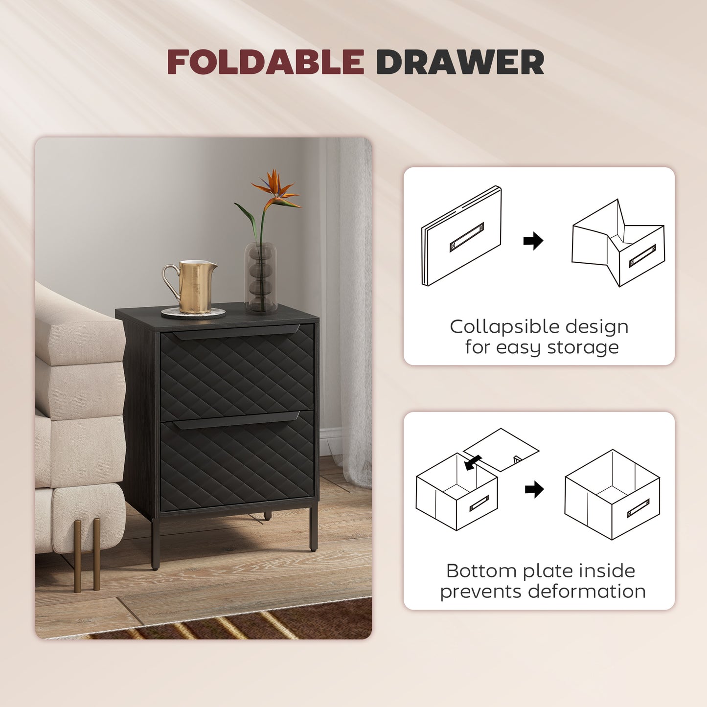 Nomiba Metal Black 2 Fabric Drawer Storage Dresser