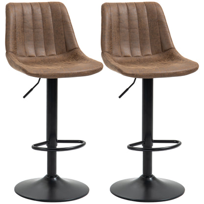 Rafava Faux Leather Brown Adjustable Breakfast Bar Chairs Set Of 2 With Upholstered Seats
