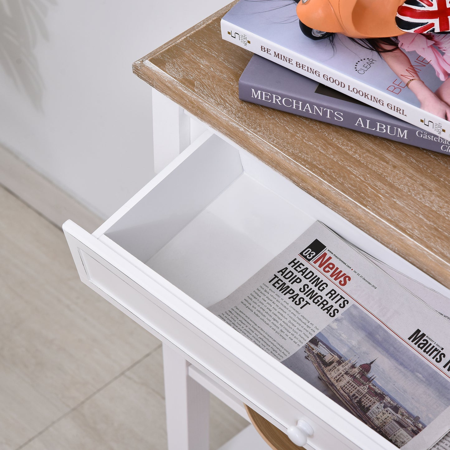 Sacoso Wooden Natural Retro  Hallway Console Table With Drawer And Dual Shelves