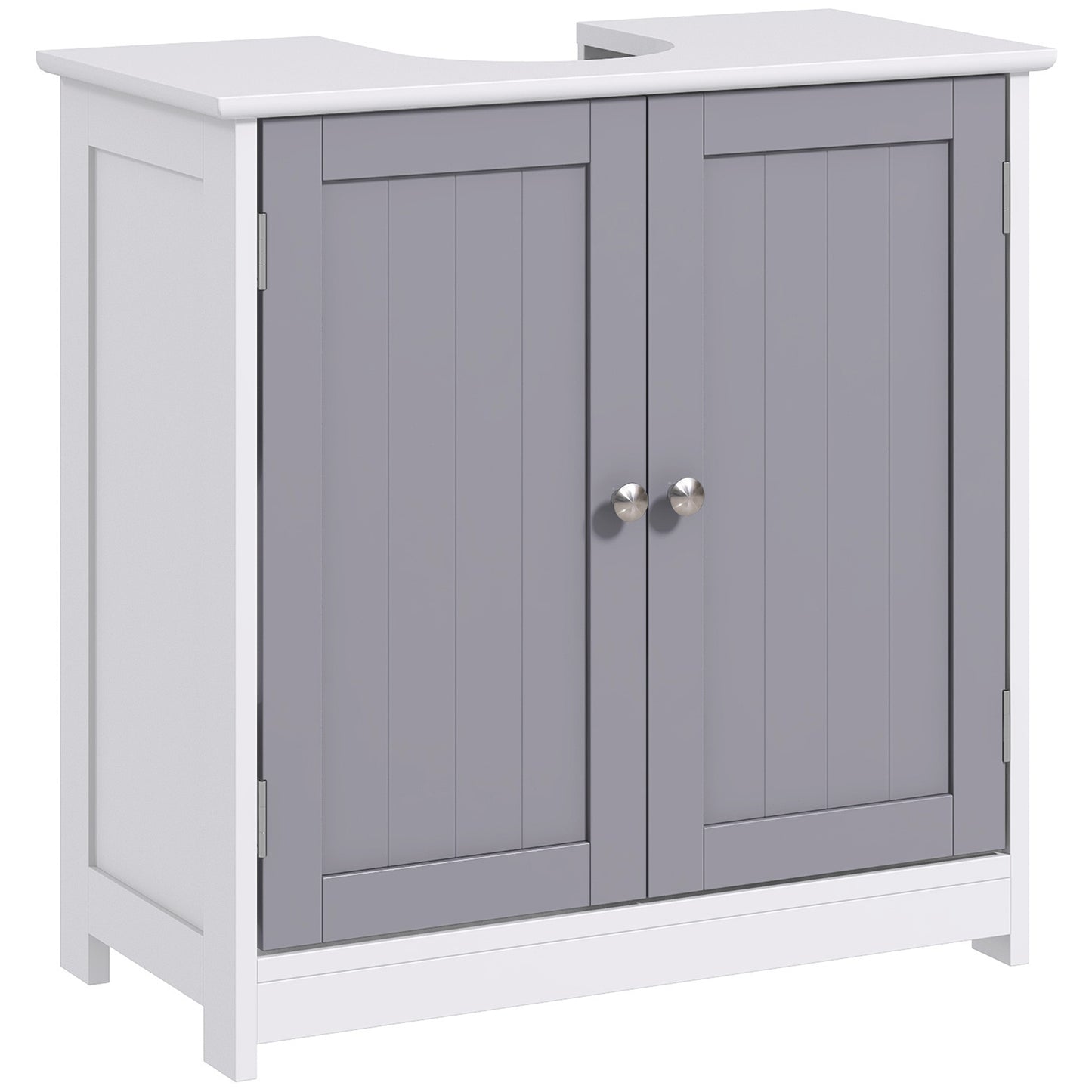 Rova Compact Under Sink Bathroom Storage Cabinet With Adjustable Shelf And Drain Cut Out White And Grey