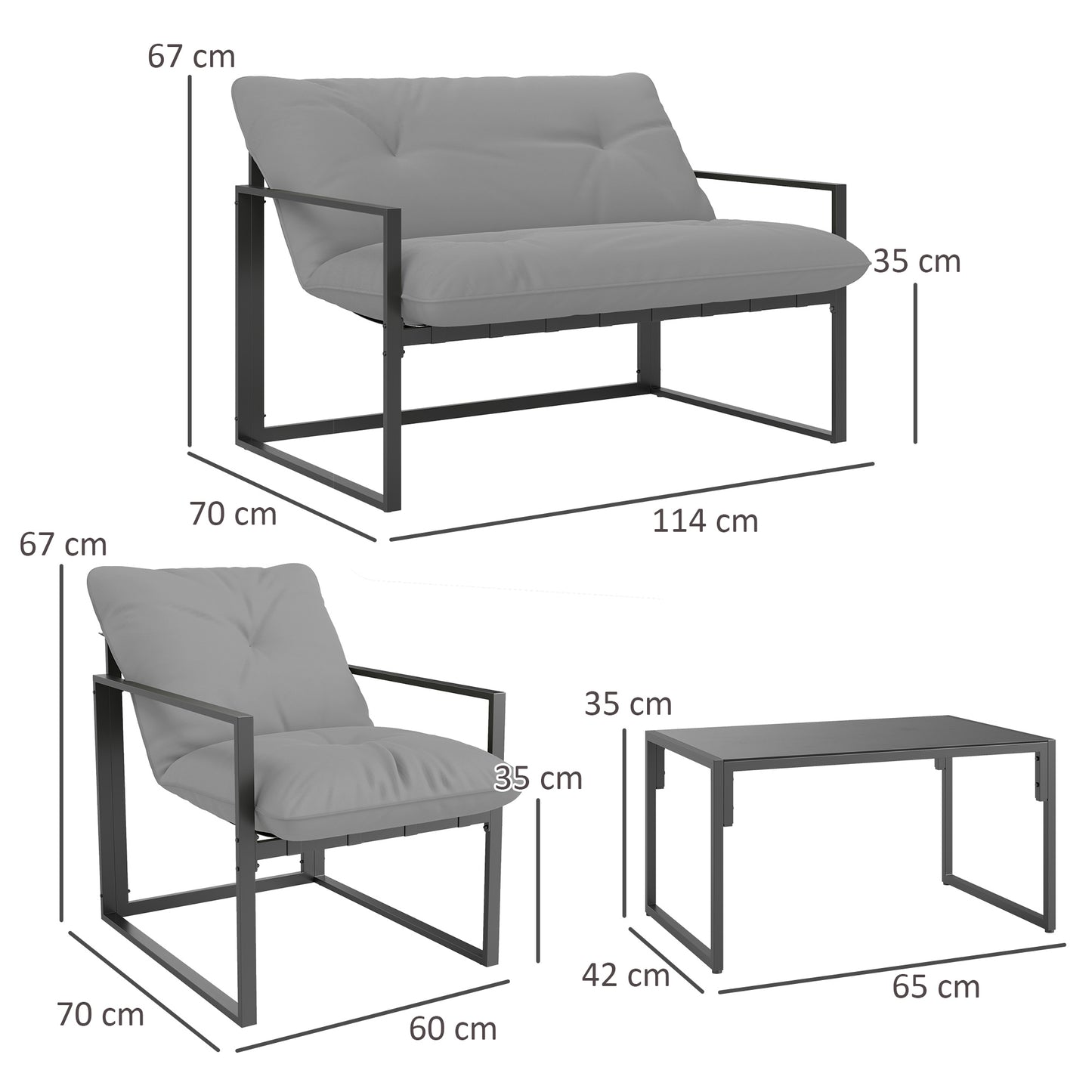 Palive Metal Black And Light Grey 4 Seater Relaxed Back Garden Furniture Set