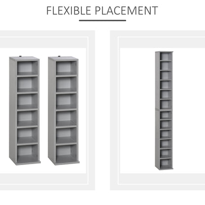 Nonono Wood Grey Set Of 2 Media Storage Towers With Adjustable Shelves
