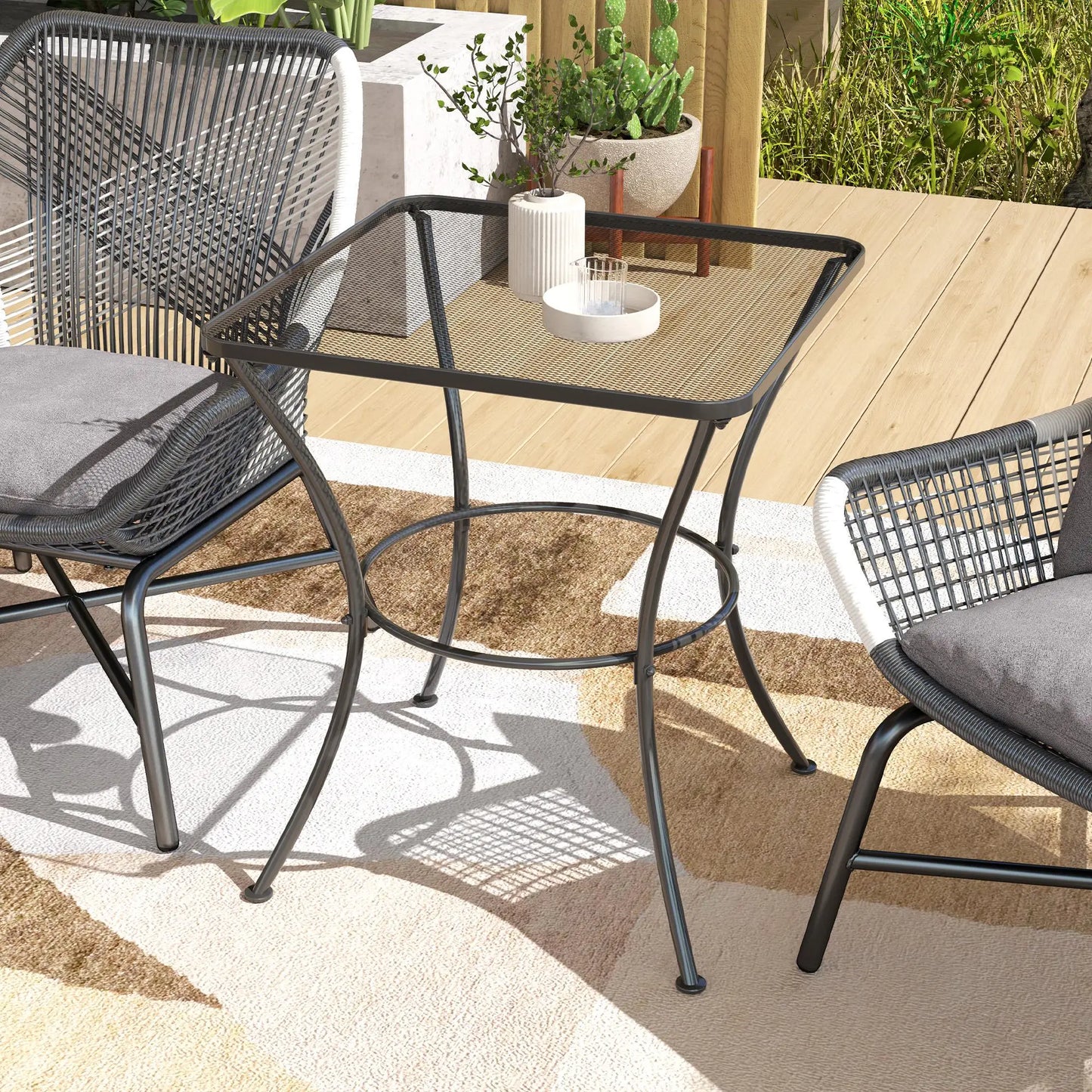 Metal Black Square Outdoor Bistro Table With Mesh Top 60 cm
