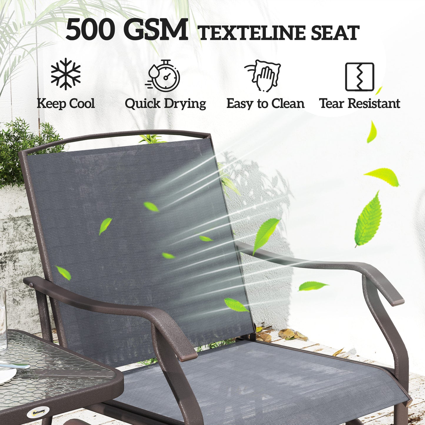Banafa Outdoor Glider Rocking Bistro Set With 2 Chairs And Matching Table Grey