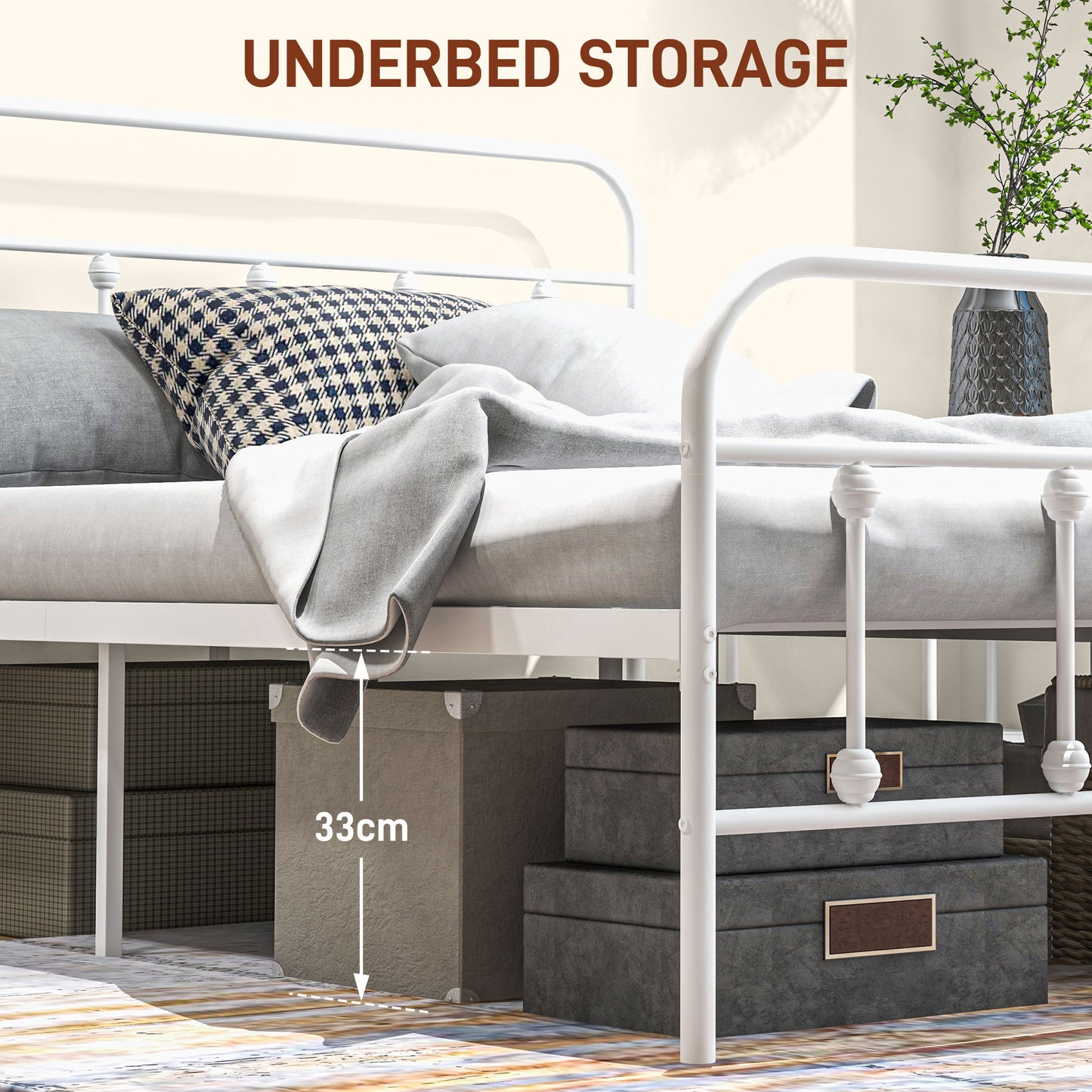 Keli 4FT6 White Metal Minimalist Double Metal Bed Frame