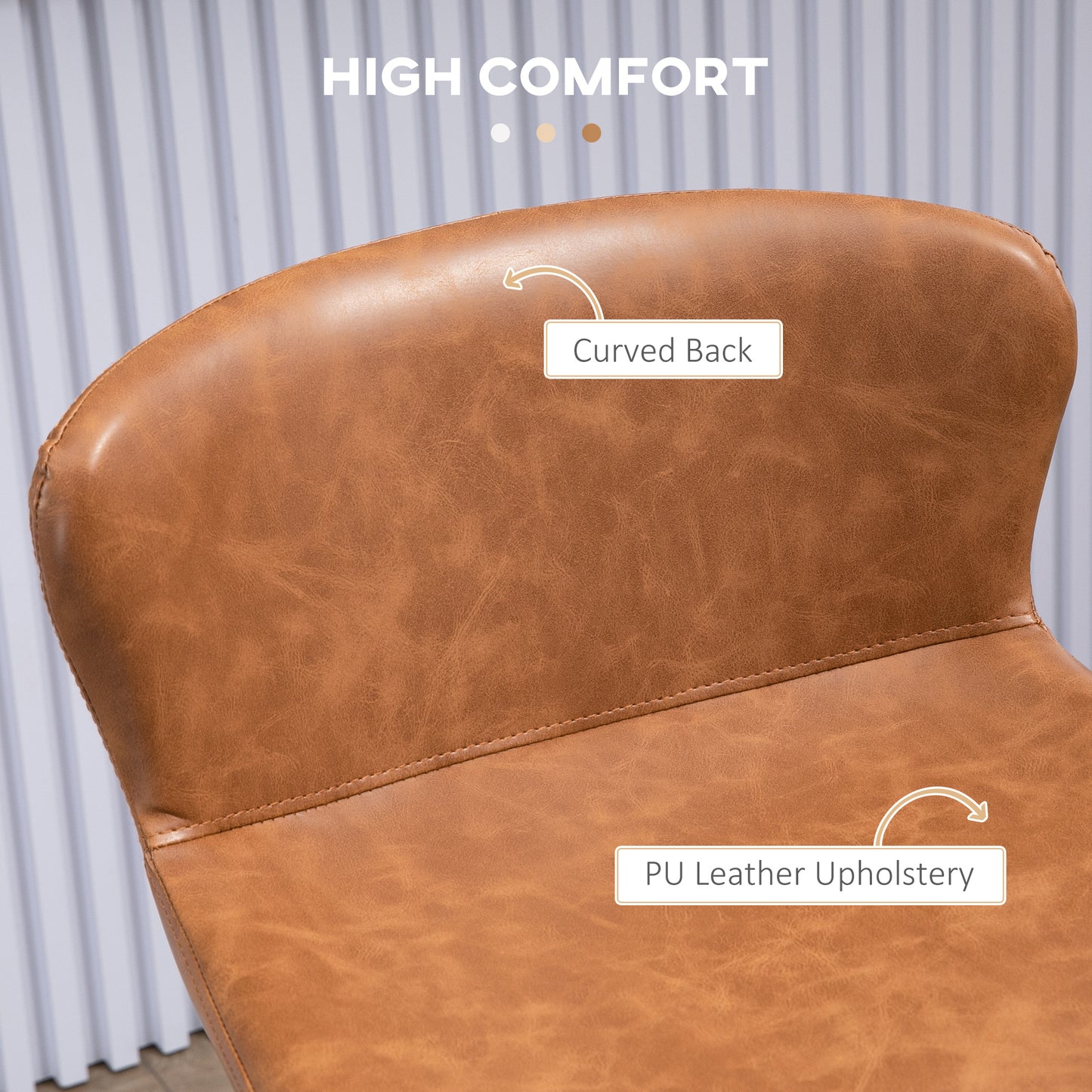 Lorelu Faux Leather Brown Upholstered Bar Chairs Set Of 2 With Steel Legs And Footrest