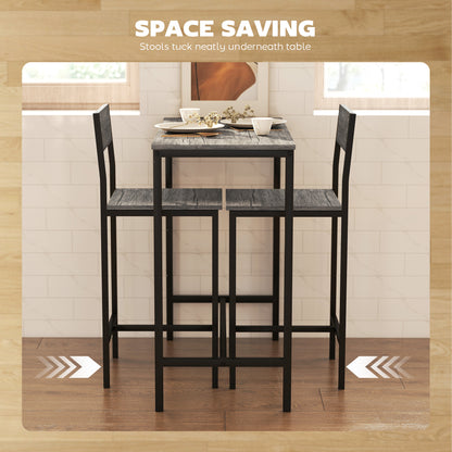 Novero 3 Piece Industrial Breakfast Bar Set With 2 Stools And Footrest Support