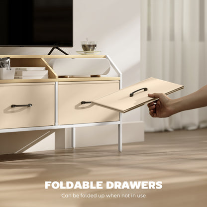 Avamira Small 98cm Natural and White TV Stand With Foldable Drawers for TV's up to 55 Inches