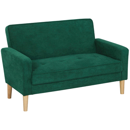 Neraro Forest Green Velvet Upholstered 2 Seater Sofa Natural Wooden Legs
